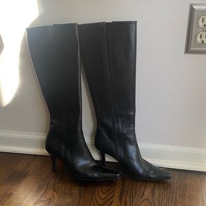 Stuart Weitzman black leather knee high pointed toe boots